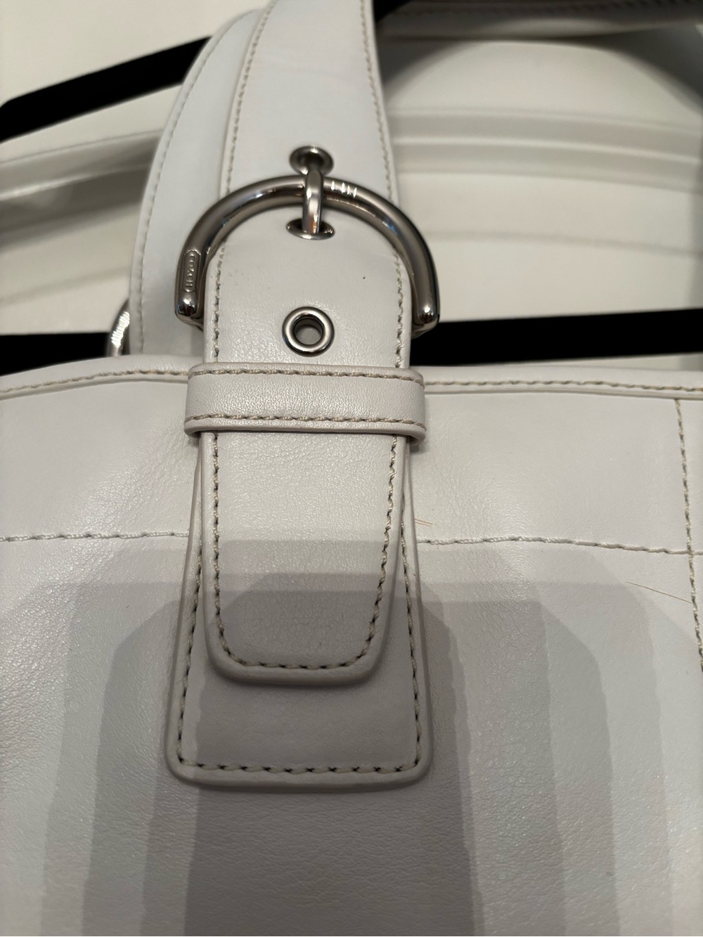 Coach Cream Leather Shoulder Tote with Buckle Accents - Picture 4 of 8